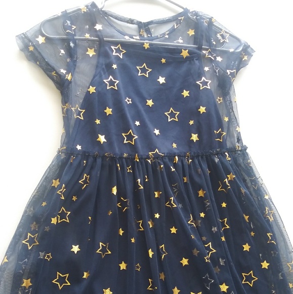 blue dress with gold stars